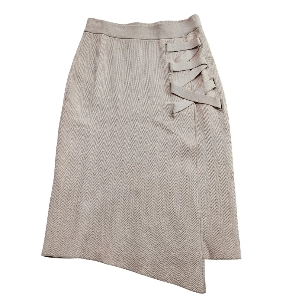 Jonathan Simkhai Blush Pink Grommet Jacquard Lace-Up Asymmetrical Midi Skirt XS